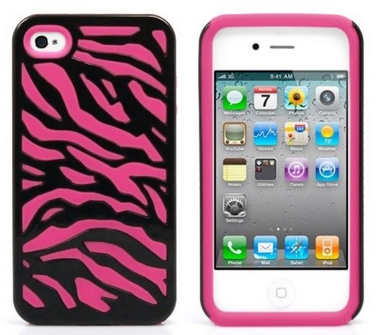 iPHONE 4 4S Zebra Hybrid Case (Black-Hot Pink)